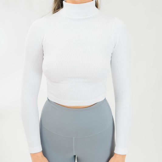 Women's Ribbed Mock-Neck L/S Top (White)