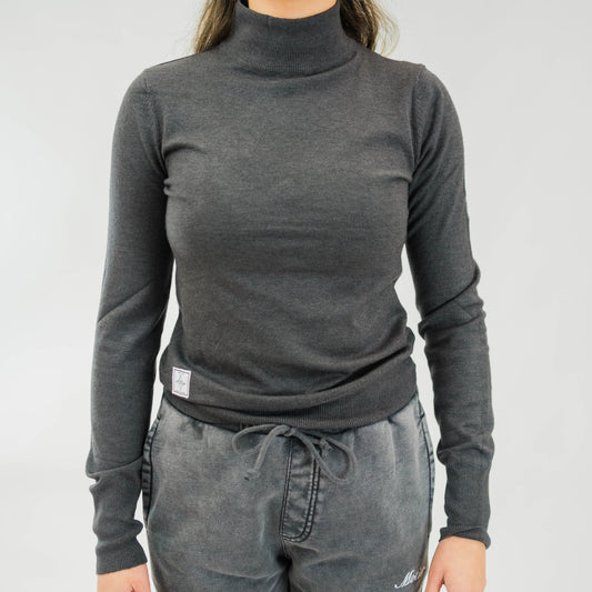 The Motier Women's L/S Mock Sweater (Charcoal)