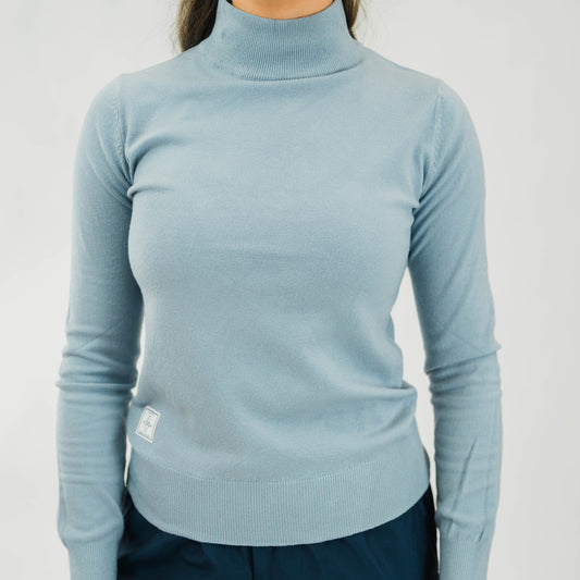 The Motier Women's L/S Mock Sweater (Sky Blue) - Motier Lafayette 