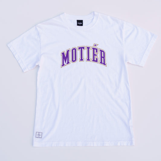 University Luxe Tee (White/Purple/Gold)