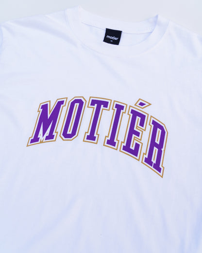 University Luxe Tee (White/Purple/Gold)