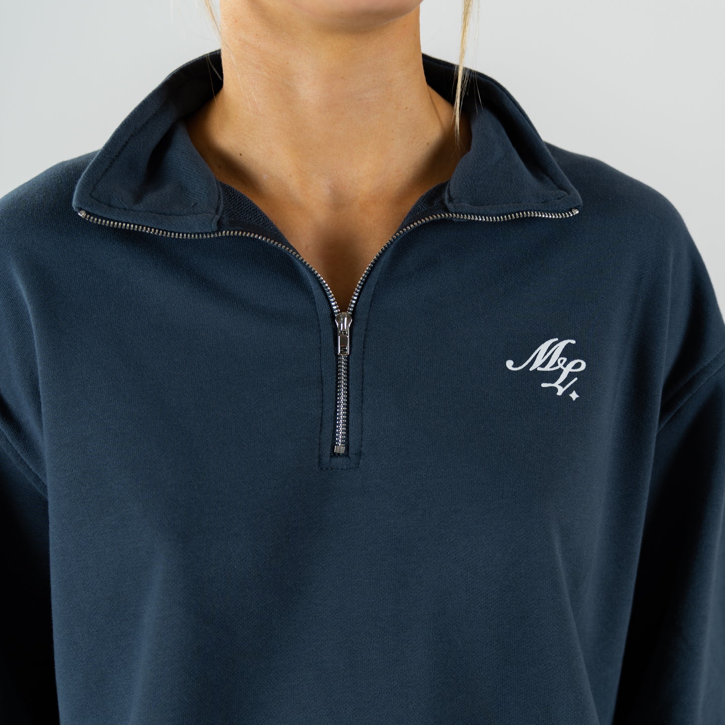 ML Script Oversized Quarter-Zip (Washed Navy)