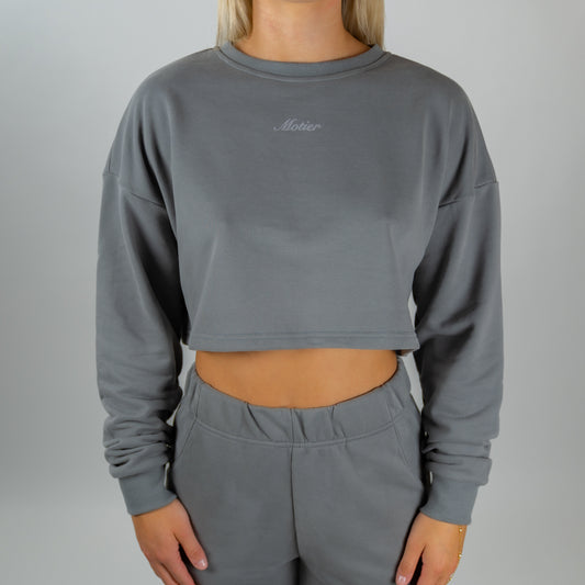 The Allure Open-Back Crewneck Pullover (Granite)