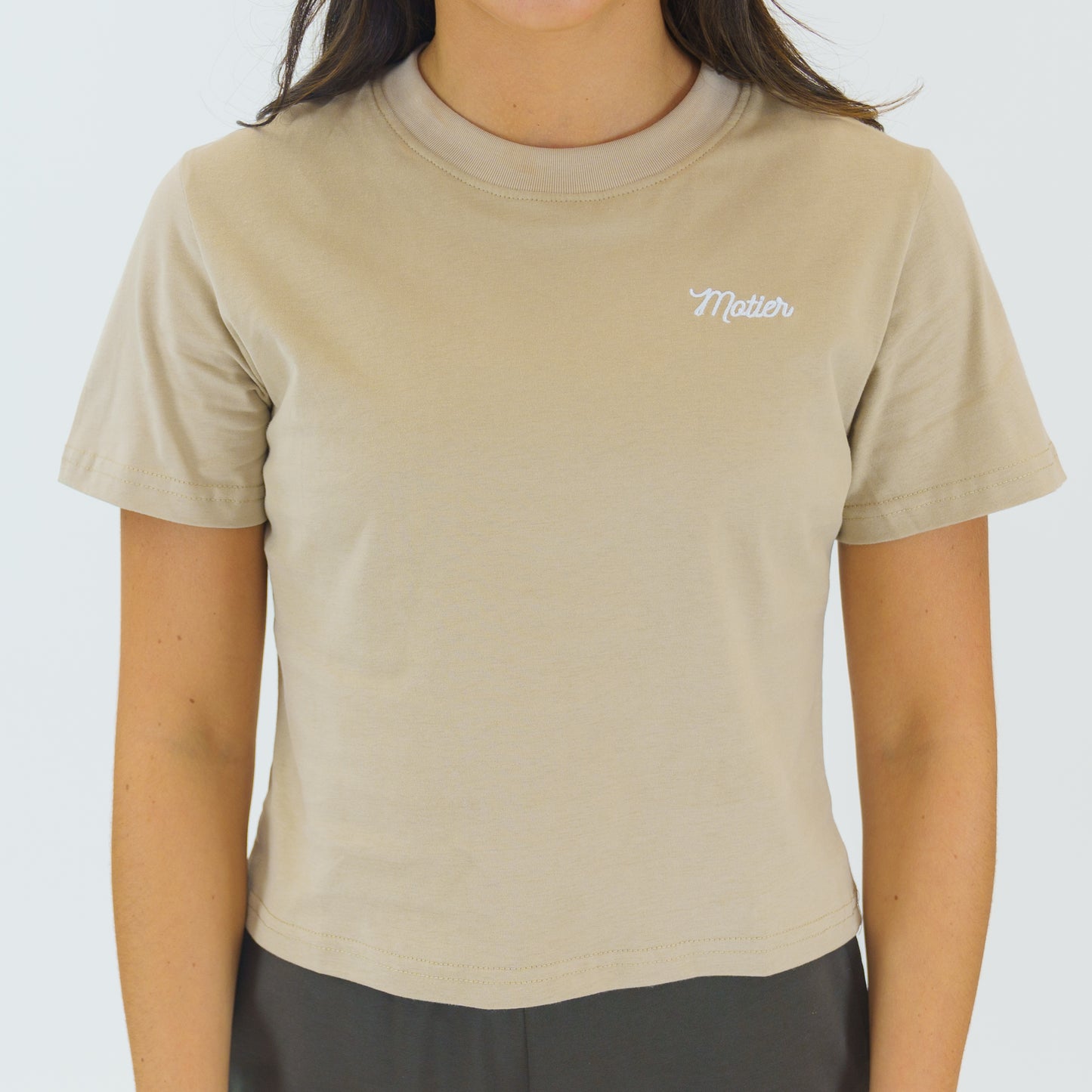 The Evelyn Script Baby Tee (Sandstone)