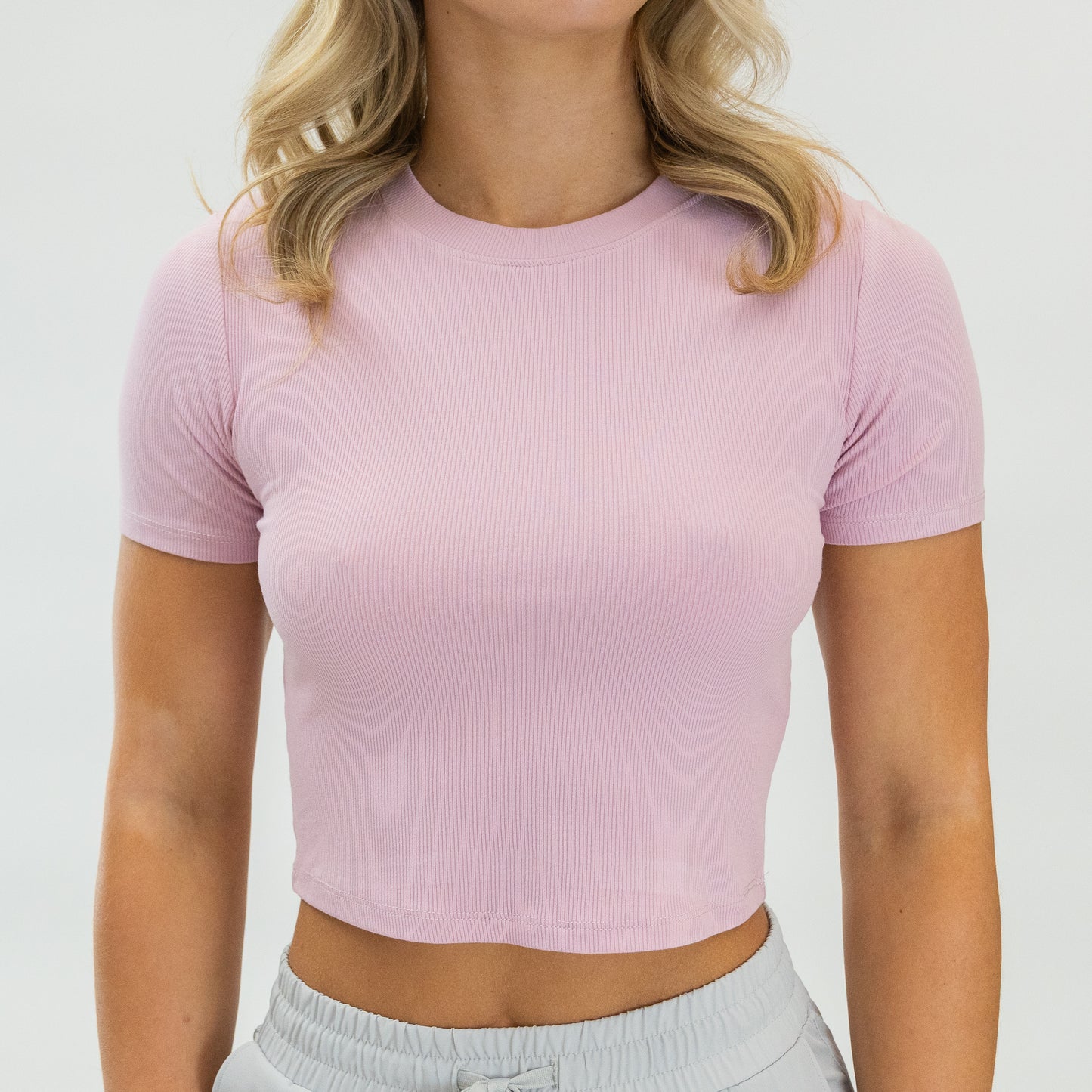 Micro-Ribbed Athleisure Baby Tee (Blush)