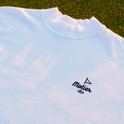 The Pin Mock Neck Luxe Tee (White/Navy)