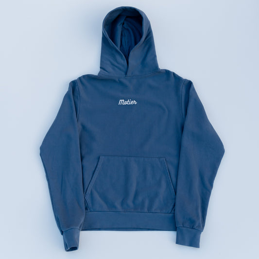 The Pin Script Embroidery Luxe Hoodie (Light Navy) - Motier Lafayette 