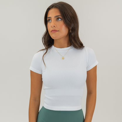 Women's Ribbed High Neck Top (White)