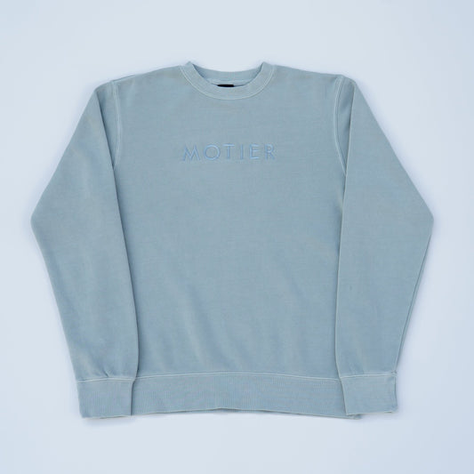 The Spaced Logo Pigment Dyed Crewneck (Sage) - Motier Lafayette 